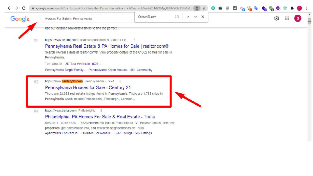 Keyword ranking on first page of Google search results